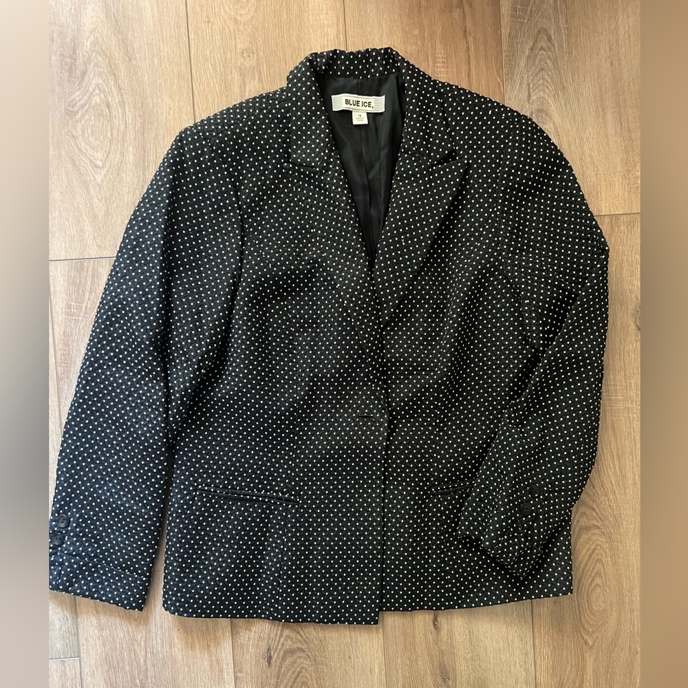 Vintage VTG Blue Ice Black and White Patterned Suit Jacket Blazer